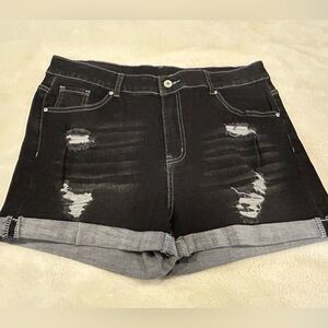 Jeans distressed denim shorts. NWT XL. Folded cuff. Black denim.